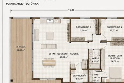 Plano de arquitectura, Modelo Mediterránea 120m²