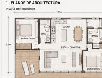 Plano de arquitectura, Modelo Mediterránea 90m²