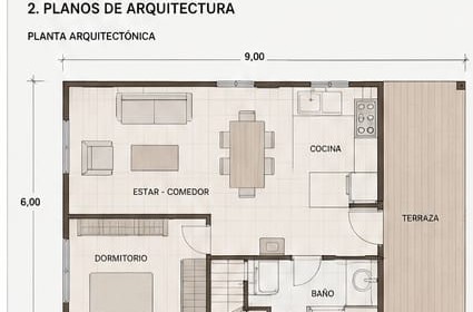 Plano de arquitectura, Modelo Mediterráneo 54m²