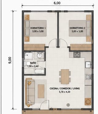 Plano de arquitectura, Modelo Modular 54m²